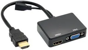 Vszerda HDMI to VGA & HDMI Female Splitter with Audio Video Cable Converter Adapter for HDTV PC Monitor