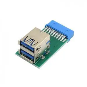 JSER Vertical Dual USB 3.0 A Type Female to Motherboard 19Pin 20Pin Box Header Slot Adapter PCBA