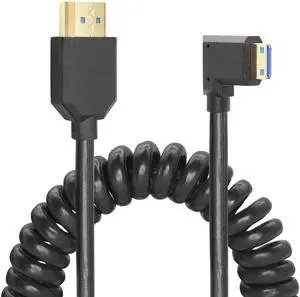 Vszerda Coiled HDMI Cable Right Angled 8K 48Gbps HDMI 2.1 Mini HDMI to HDMI Male Telescopic Cable High Speed (Right Angle)