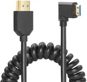 Vszerda Coiled HDMI Cable Right Angled 8K 48Gbps HDMI 2.1 Mini HDMI to HDMI Male Telescopic Cable High Speed (Left Angle)