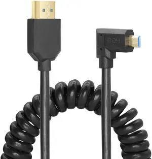 Vszerda Micro HDMI to HDMI Cable Coiled 8K HDMI 2.1 Telescopic Cable High Speed Cable Support 120Hz 48Gbps Dynamic HDR for Digital Cameras (Left Angle)