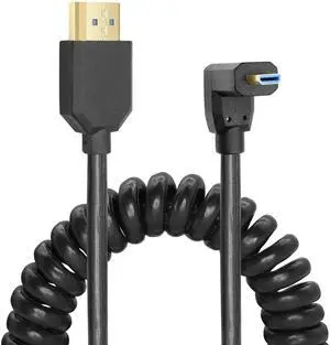 Vszerda Micro HDMI to HDMI Cable Coiled 8K HDMI 2.1 Telescopic Cable High Speed Cable Support 120Hz 48Gbps Dynamic HDR for Digital Cameras (Down Angle)