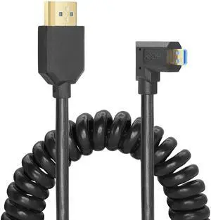 Vszerda Micro HDMI to HDMI Cable Coiled 8K HDMI 2.1 Telescopic Cable High Speed Cable Support 120Hz 48Gbps Dynamic HDR for Digital Cameras (Right Angle)