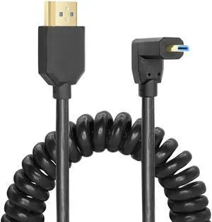 Vszerda Micro HDMI to HDMI Cable Coiled 8K HDMI 2.1 Telescopic Cable High Speed Cable Support 120Hz 48Gbps Dynamic HDR for Digital Cameras (Up Angle)