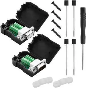 Vszerda 1 Pair DB9 Breakout Connector RS232 D-SUB 9-Pin Port Male+Female Serial Solderless Adapter Terminal Connector Signal Module with case (A, Long Bolts)