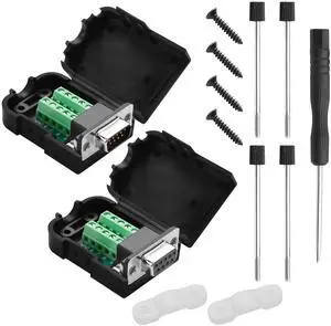 Vszerda 1 Pair DB9 Breakout Connector RS232 D-SUB 9-Pin Port Male+Female Serial Solderless Adapter Terminal Connector Signal Module with case (B, Long Bolts)