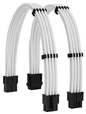 Vszerda Sleeve Extension Power Supply Cable Kit 18AWG EPS 8-P+PCI-8-P with Cable Combs for PSU to Motherboard/GPU (White PCI 8+EPS 8)
