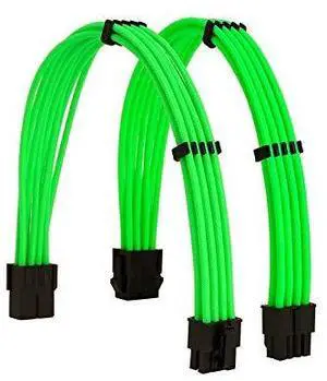 Vszerda Sleeve Extension Power Supply Cable Kit 18AWG EPS 8-P+PCI-8-P with Cable Combs for PSU to Motherboard/GPU (Green PCI 8+EPS 8)