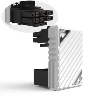 Vszerda 16 Pin GPU PCI-e 5.0 180 Degree Angled Connector, 12VHPWR Male to Female u Turn Adapter for Desktop Graphics Card Conncctor F, White