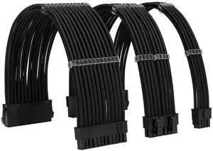 Vszerda Sleeve Extension Power Supply Cable Kit 18AWG ATX 24P+ EPS 8-P+PCI-E8-P with Combs for PSU to Motherboard/GPU (Black)