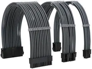 Vszerda Sleeve Extension Power Supply Cable Kit 18AWG ATX 24P+ EPS 8-P+PCI-E8-P with Combs for PSU to Motherboard/GPU (Grey)