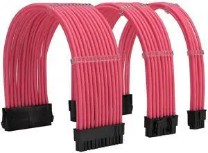 Vszerda Sleeve Extension Power Supply Cable Kit 18AWG ATX 24P+ EPS 8-P+PCI-E8-P with Combs for PSU to Motherboard/GPU (Pink)