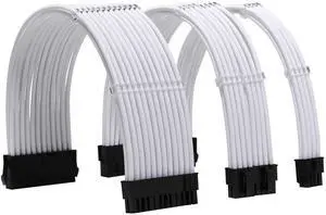 Vszerda Sleeve Extension Power Supply Cable Kit 18AWG ATX 24P+ EPS 8-P+PCI-E8-P with Combs for PSU to Motherboard/GPU (White)