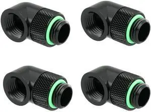 Vszerda 90 Degree Rotary Adapter Thread G1/4'' Male to Female Extender Elbow Fitting Angled Adaptor for Water Cooling System 4 Pack (Black)
