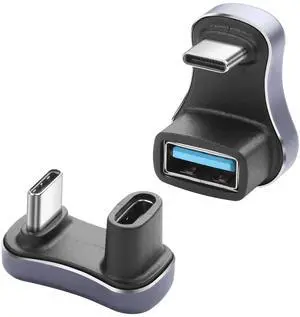 Vszerda 2Pack U Shape USB C Adapter USB 3.1/3.2 180 Degree 140W Data 10/20Gbps Charge Connector for Laptops/Phone/Tablet(USB A to C+USB C to C)