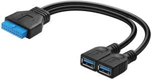 Vszerda Dual USB 3.0 to Motherboard 19/20pin Y Splitter Cable USB 3.0 A Female to 20 Pin Female Motherboard Header 5Gbp/s Data Sygn Transmission Adapters Vszerda Dual USB 3.0 to Motherboard 19/20pin Y Splitter Cable USB 3.0 A Female to 20 Pin Female Motherboard Header 5Gbp/s Data Sygn Transmission Adapters