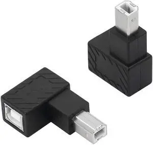 Vszerda USB 2.0 Type-B Male to Female Printer Adapter, 2 Pack, 90 Degree, 480 Mbps, Plug & Play, Compatible with PC, USB 2.0, Right Angle