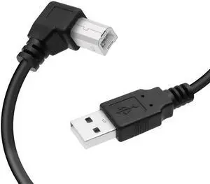 Vszerda USB Printer Cable 90 Degree USB 2.0 A Male to B Male Printer Scanner USB B Cable Cord with 480Mbps High Speed Printing, 1.5M(Right Angle)