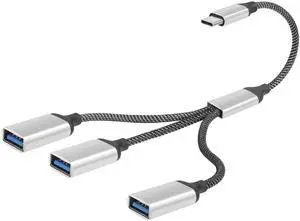 Vszerda USB-C OTG Splitter Y Cable 20CM USB 3.0 Type C Male to Dual USB A Female Multiport Split Converter Multiple Hub for Car,Laptop,PC and More (1 to 3)