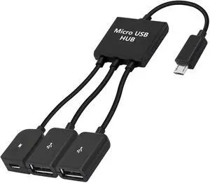 Vszerda Micro USB to Dual USB Cable Micro USB Male to 2 USB Female OTG Splitter with Micro Female for Android Tablet Pc and Smart Phone and More