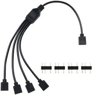 Vszerda ARGB Splitter Cable 5V 3Pin Addressable RGB 1 to 4 Splitter Cable with Male Pins for Computer Chassis, CPU Cooler and 5V ARGB Fan