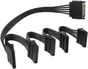 Vszerda SATA Power Extension Cable 15 Pin SATA 1 Male to 5 Female Splitter Hard Drive Cable for HDDSSDOptical Drives1.6FT/50CM