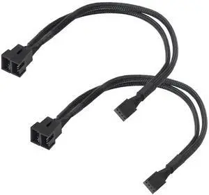 Vszerda  4-Pin PWM Fan Splitter Cable Black Sleeved PC Fan Power Extension Cable 1 to 2 Converter for Computer ATX Case 4-Pin/3-Pin Cooling Fan Cable(1 to 2)  2PCS