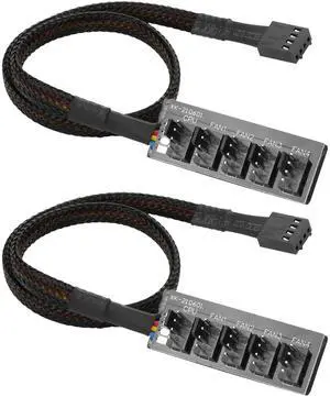 Vszerda PWM Fan Hub Splitter 2 Pack 1 to 5 Way 4Pin Computer CPU Case Fan Splitter Extension Cord for ATX Computer Case 4-Pin and 3-Pin Cooling Fans