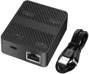 Vszerda Ethernet Splitter 1 in 2 Out 100Mbps RJ45 Network Extender Adapter with USB C Power Cable, Network LAN Adapter for Cat5/5e/6/7/8 Cable (2 Devices Simultaneously Networking) (Black)