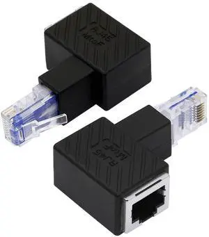 Vszerda Cat5e/Cat6 RJ45 Ethernet Adapter2Pack 90 Degree Ethernet RJ45 / 8P8C Male to Female Right Angle Adapter Support Cat6 / Cat5e / Cat5 Standard LAN CableDown
