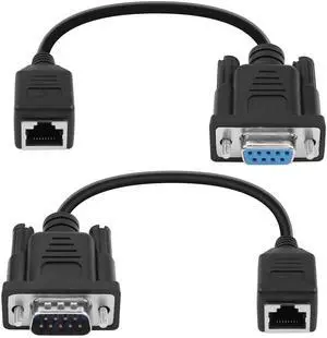 Vszerda RS232 DB9 to RJ45 Serial Adapter, DB9 9-Pin Serial Port Female & Male to RJ45 Female Cat5/6 Ethernet LAN Console Extender Cable, 2Pack