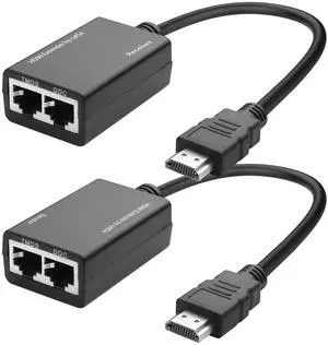 Vszerda HDMI Extender Over HDMI to Cat5e/6 Network Balun Adapter Converter 100FT/30M Sender Signal Amplifier Repeater Transmitter Support Up to 1080P