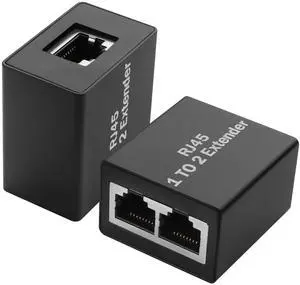 Vszerda 2 Pcs 1 to 2 Ethernet Splitter Adapter RJ45 Network Extender Splitter Female to Double Female LAN Socket Connector for Cat5e/Cat6/Cat8 (Please Use in Pairs)