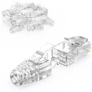 Vszerda RJ45 Connectors, 100-Pack Cat6 Connector, Cat6/Cat5 8P8C Modular Plug Ends with Relief Boots for Solid Wire and Standard Cable, Transparent