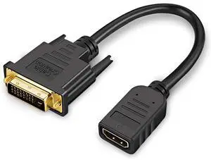 HDMI to DVI Cable, 0.15 m Bi-Directional HDMI Female to DVI (24+1) Male Adapter Cable, HDMI DVI Conveter, Support 1080P, 3D, Gold-Plated, 0.5 Ft/Black