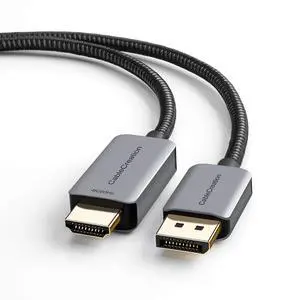 Active DP to HDMI Cable HDR 4K@60Hz 2K@144Hz 1080P@144Hz, 8FT Unidirectional DisplayPort to HDMI Monitor Cable, DP 1.4 to HDMI 4K Braided, Support Eyefinity Multi-Display, Aluminum