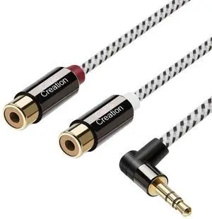 3.5mm to 2RCA Female Cable, Angle 3.5mm Mini-Jack to RCA Stereo Audio Y Cable Gold Plated, Compatible with iPhone,iPod,MP3,Tablets,HiFi Stereo System, Speaker,3FT/0.92M