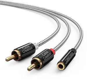 3.5mm Female to 2RCA Male Jack Stereo Audio Cable for TV,Smartphones, MP3, Tablets, Speakers,Home Theater,Black and White-3FT-2pack