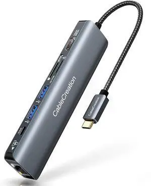 USB C Hub 4K 60Hz, CableCreation 7-in-1 USB-C Hub Multiport Adapter with 1Gbps Ethernet, HDMI, 2 USB 3.0 Ports, 100W PD and SD/TF Cards Reader, Compatible with Steam Deck MacBook Pro/Air, iPad Pro