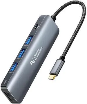 USB C Hub, CableCreation 5-in-1 USB C to HDMI Multiport Adapter, 100W PD, 3 USB 3.0 Ports for MacBook Pro, MacBook Air M1/M2, iPad Pro, Surface Pro, XPS