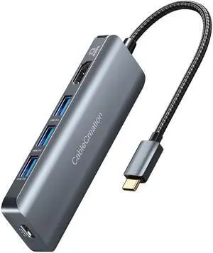 USB-C Hub 4K 60Hz, 5-in-1 USB C Multiport Adapter with HDMI and 3 USB 3.0 Ports, 100W Power Delivery, Compatible with MacBook Pro, MacBook Air, Mac Mini, iPad Pro, Surface Pro, XPS