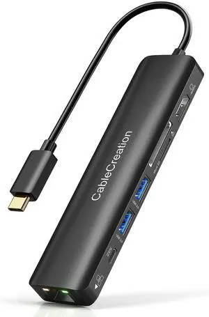 USB C Hub with Ethernet, 7 in 1 4k@60Hz HDMI USB C Multiport Adapter with 100W PD, 2 USB 3.0 Ports, SD/TF Cards Reader Compatible for MacBook Pro/Air M1 M2, iPad Pro/Air, Dell XPS, HP