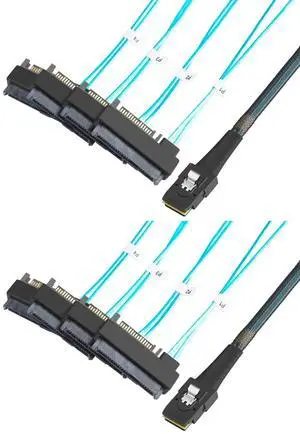 Mini SAS Cable with SATA Power(2PACK), Internal Mini SAS 36 Pin to 4 x 29 Pin Cord with SATA Power, SFF-8087 to SFF-8482 Cable, 3.3 FT