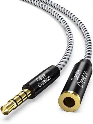 3.5mm Headphone Extension Cable 6FT/1.8m, 4Pole TRRS Aux Cord with Microphone, 1/8 Stereo Audio Cable for Phones, Headphones, Speakers, Tablets, PCs, MP3 Players, Laptops, Black