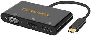 USB C to HDMI VGA DisplayPort Adapter, 3 in 1 Type-C to HDMI VGA Display Port MST Adapter Compatible with MacBook Pro 2020, iPad Pro 2018, XPS, Spectre x360, Galaxy 10, Black
