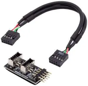 Vszerda Dual USB 3.1 Front Panel IDC Socket Key-A Type-E to USB 2.0 9Pin 10Pin Mainboard Header Male Cable Extension Adapter 20cm