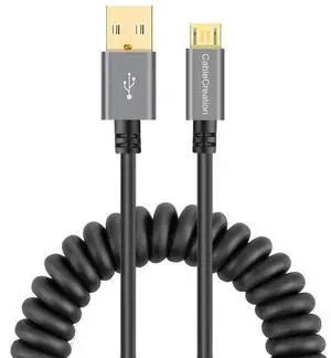 Coiled USB to Micro USB Cable 0.56ft to 4ft, USB 2.0 A to Micro USB Charging Data Cord Works for Android Smartphone, Tablet, Wall, Raspberry Pi Zero and Car Charger, Space Gray
