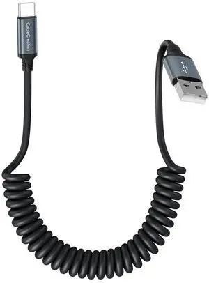 Coiled USB C Cable, Coiled USB A to USB C Cable for Car Type C Charger Cable for Carplay & Android Auto Compatible with iPhone 16,15, Samsung Galaxy S24 / S23, Google Pixel, Tablet