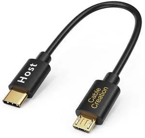 Short Micro USB to USB C Cable 0.65 FT, 2-Pack OTG 480Mbps Type C to MicroUSB Cord Compatible with MacBook Pro Air Galaxy S22 Pixel 5 & More, 0.2M Black