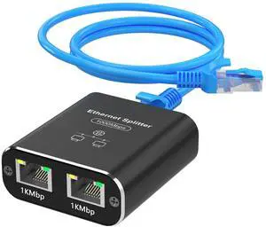 Gigabit Ethernet Splitter 1 to 2 Out with Cat 6 Ethernet Cable, 1000Mbps Internet Splitter 1 in 2 Out, RJ45 Hub with USB Power Cable, RJ45 Switch Connector for Cat 5/5e/6/7/8 Cables